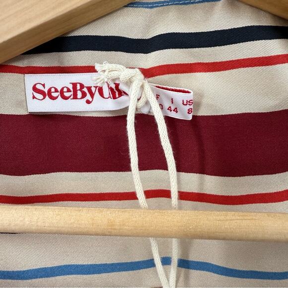 NEW See By Chloe Red Silk Striped Dress Sz 8 - Picture 9 of 10